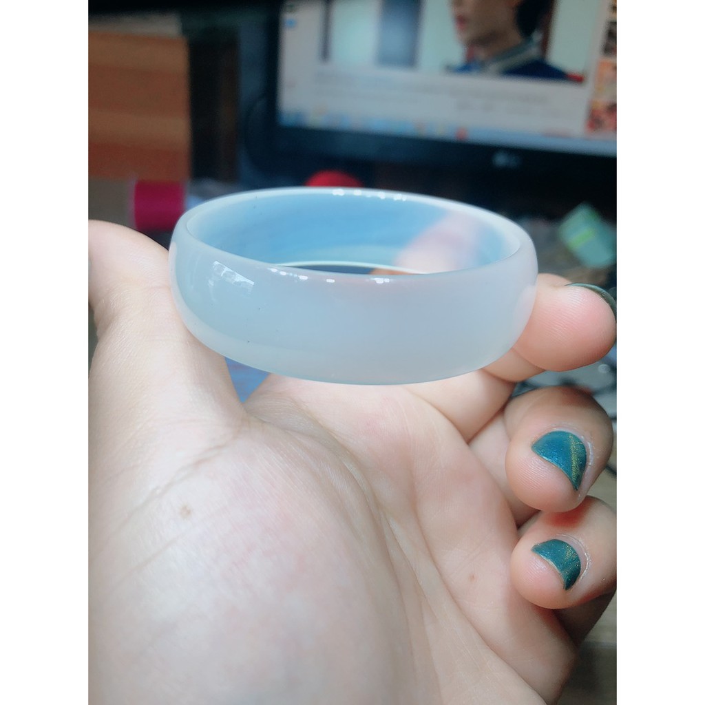 Vòng bản liền đá agate trắng thiên nhiên